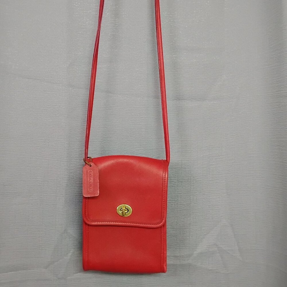 ❤️3 PC Vintage COACH SCOOTER #9893 Red Leather Crossbody Shoulder Purse +Dustbag